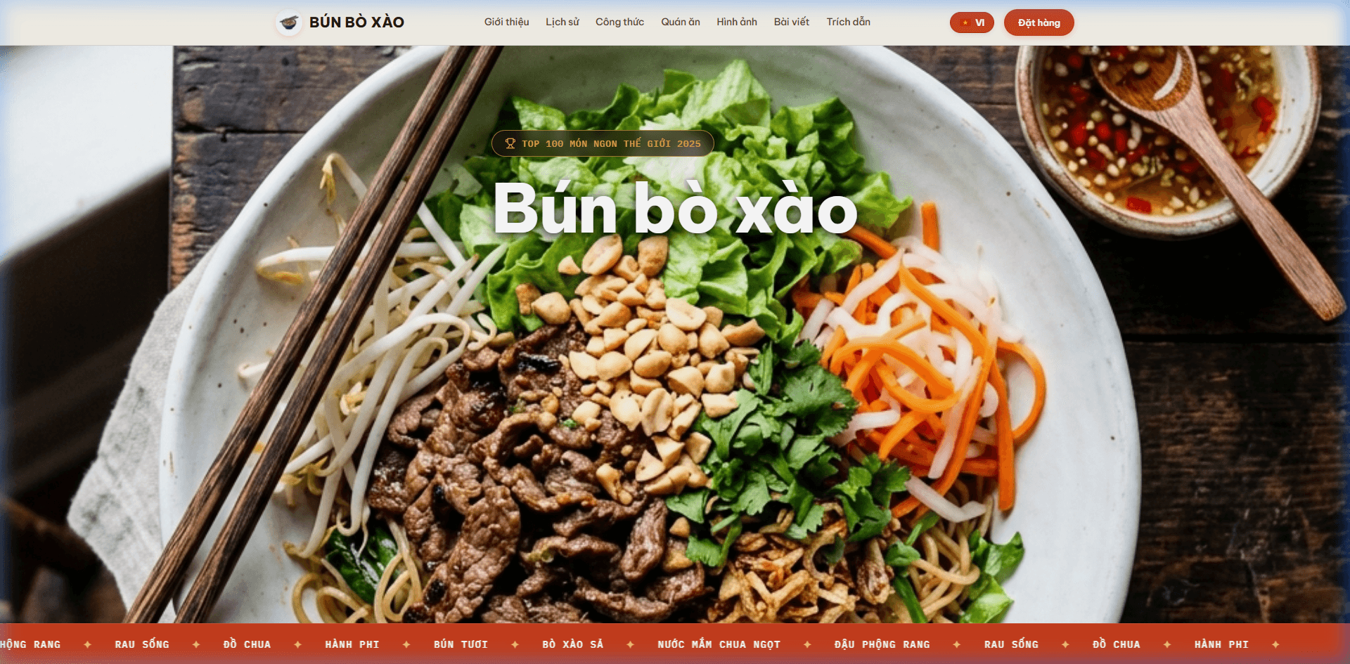 Dự án website nhà hàng Bún Bò Xào với hình ảnh món ăn nổi bật