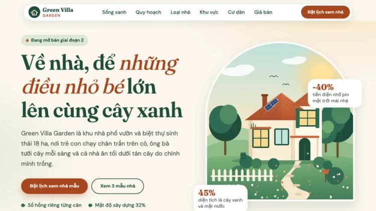 Mẫu Web Nhà Phố Vườn & Biệt Thự Sinh Thái Green Villa Garden