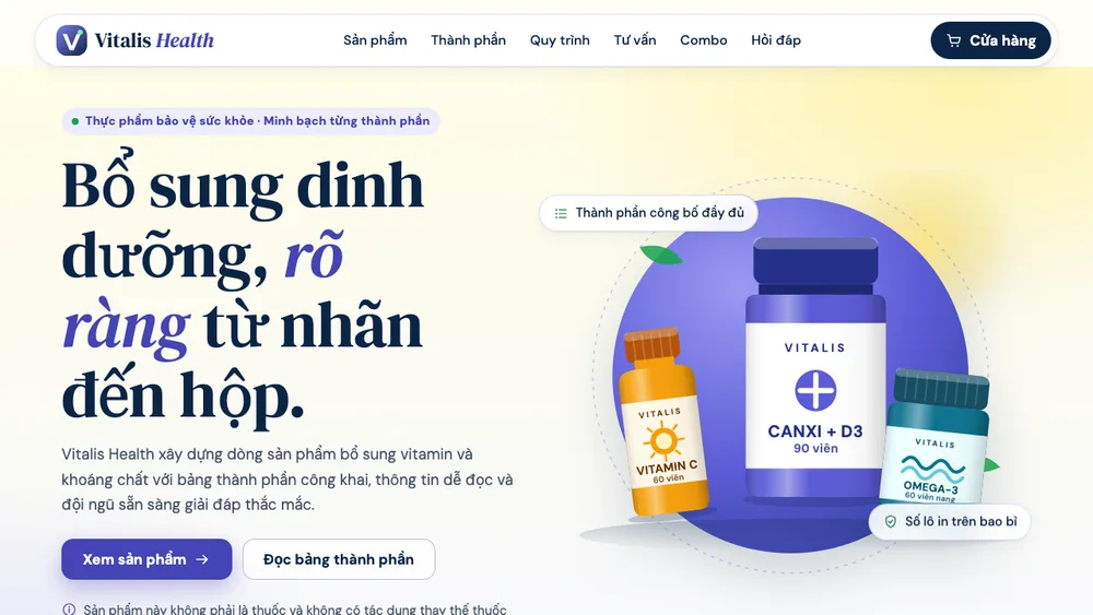 Mẫu Web Thực Phẩm Bảo Vệ Sức Khỏe Vitalis Health