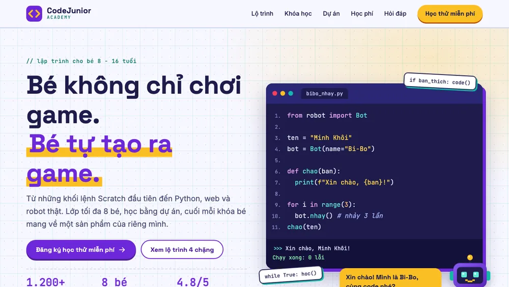 Mẫu Web Học Viện Lập Trình Trẻ Em CodeJunior