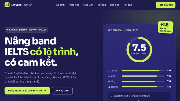 Mẫu Web Trung Tâm Luyện Thi IELTS Elevate English