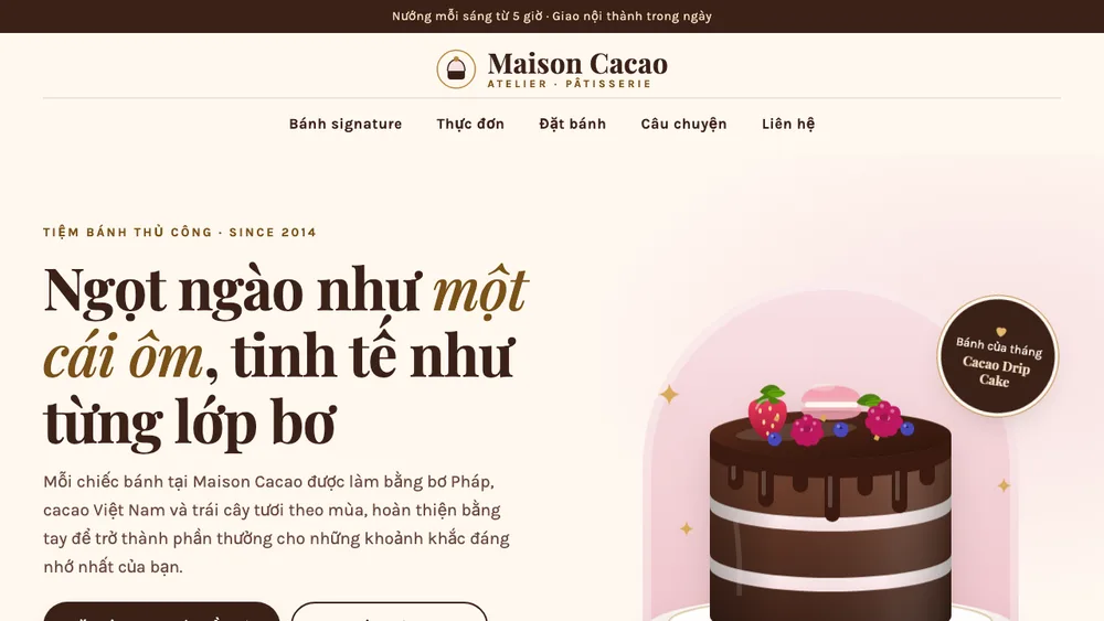 Mẫu Web Tiệm Bánh Ngọt Thủ Công Maison Cacao