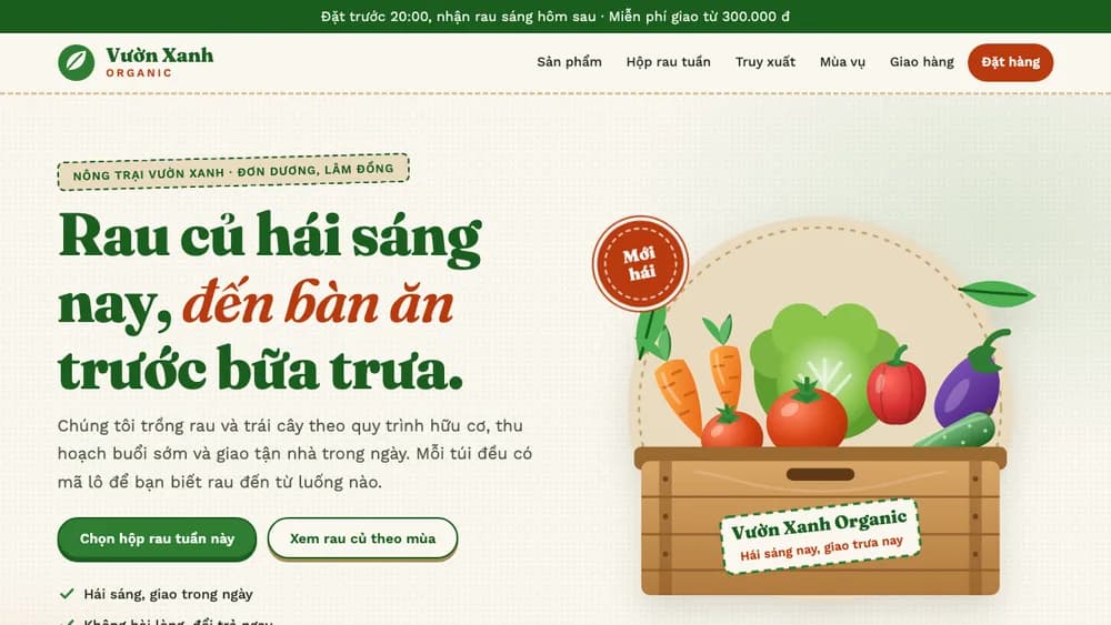 Mẫu Web Bán Rau Củ Hữu Cơ Vườn Xanh Organic