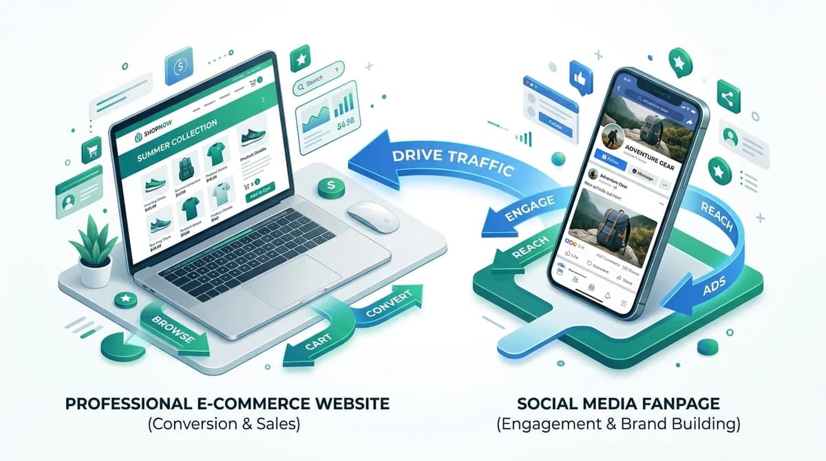 Nên Bán Hàng Qua Website Hay Fanpage? So Sánh & Bí Quyết X3 Doanh Thu 2026