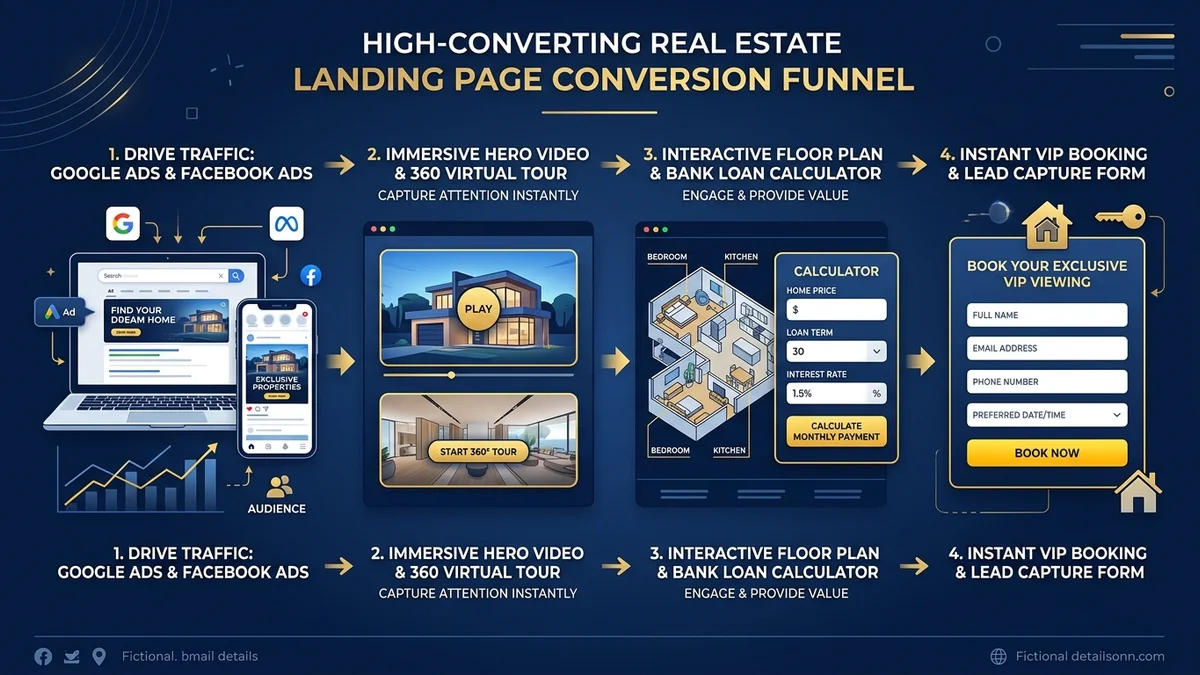 Phễu chuyển đổi khách hàng tiềm năng trên Landing Page Bất Động Sản từ Google Facebook Ads đến chốt cọc VIP