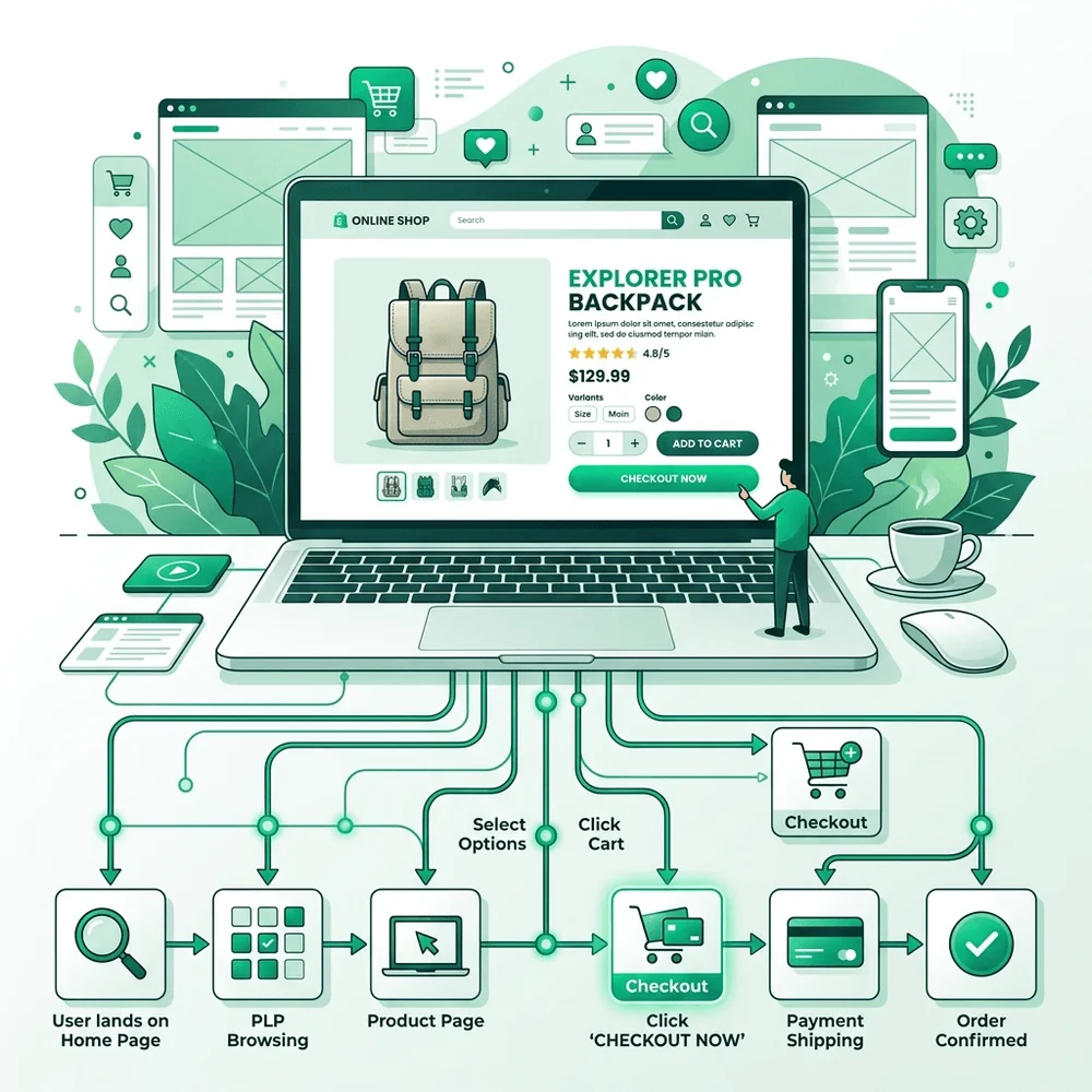 Giao diện bộ lọc chọn size thông minh và phễu chốt đơn nhanh trên website bán quần áo