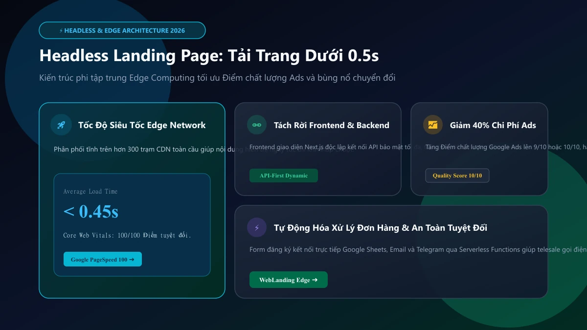 Headless Landing Page tải siêu tốc dưới 0.5s kiến trúc Edge Computing 2026