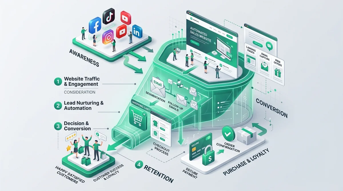 Phễu bán hàng tự động kết hợp mạng xã hội Fanpage TikTok dẫn về Website chốt đơn