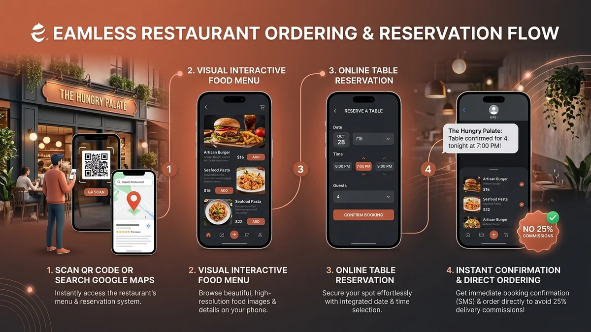 Quy trình đặt bàn trực tuyến và thực đơn điện tử QR Code cho nhà hàng quán ăn hiện đại 2026